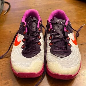 Nike Purple and Pink Sneakers with Orange Swoosh